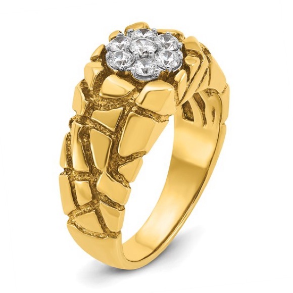 10K Two-tone IBGoodman Polished Nugget Cluster Diamond Men's Ring